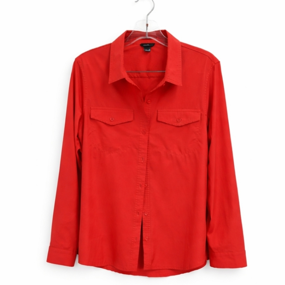Eddie Bauer Orange Womens Utility Button Up Shirt Sz Med